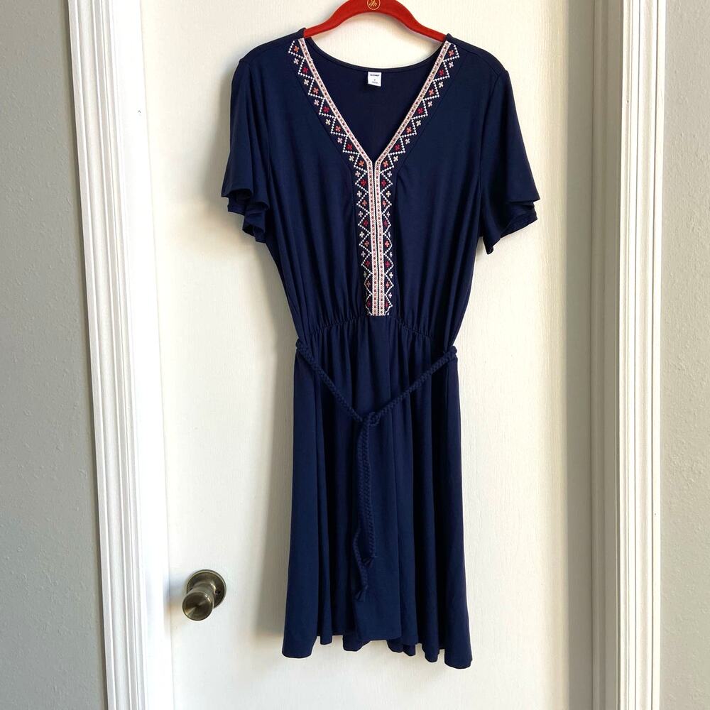Old Navy Blue V Neck Flare Dress Medium